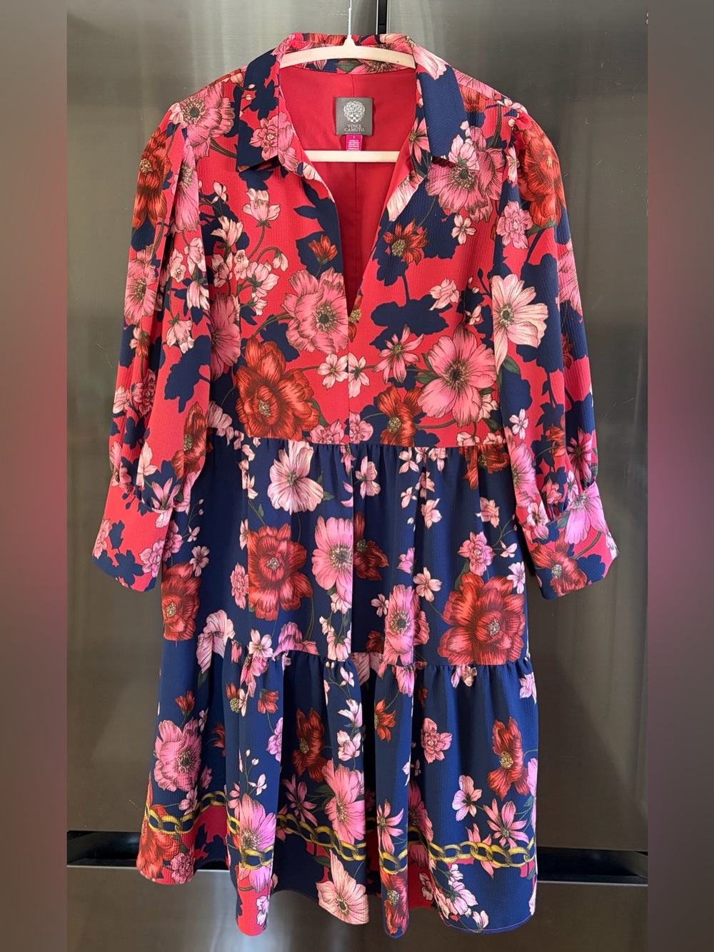 Vince Camuto Colorblock Floral Tiered Dress 8 Fall Vibrant Cottagecore Boho Chic